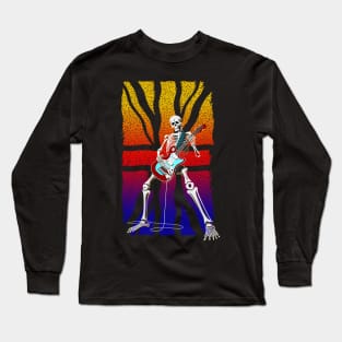 Skeleton Guitar Player, Playing Rock And Roll, Heavy Metal with UK flag in rainbow colors Long Sleeve T-Shirt